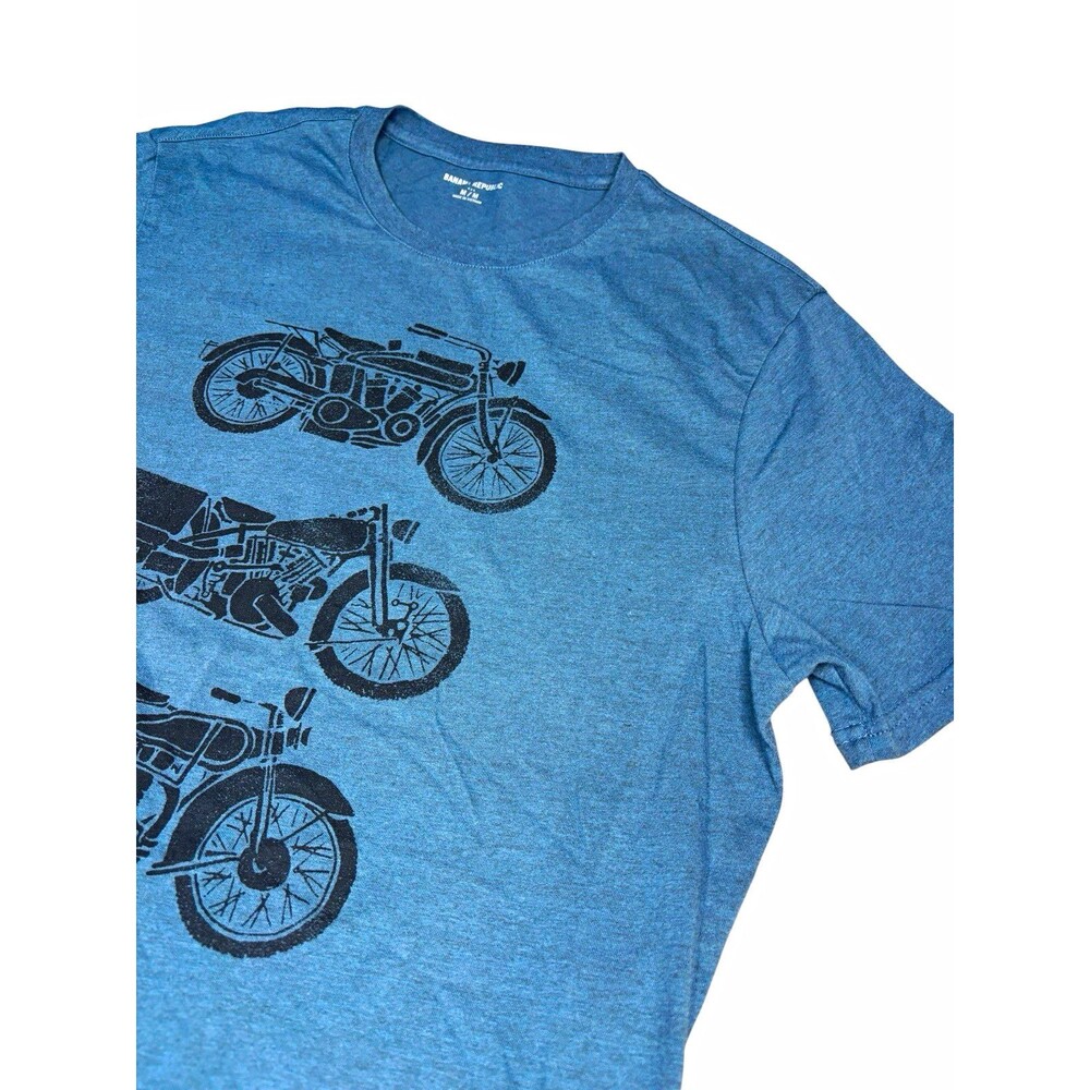 Banana Republic Men's Size M Blue Graphic T-Shirt Vintage Motorcycle Trio Print